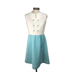 Vintage 60's Women's Sleeveless Blue & White Dress